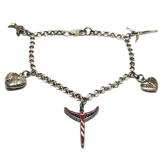 STEVEN LAVAGGI Sterling Silver American Angel Patriotic CHARM Bracelet 925 - Picture 1 of 5